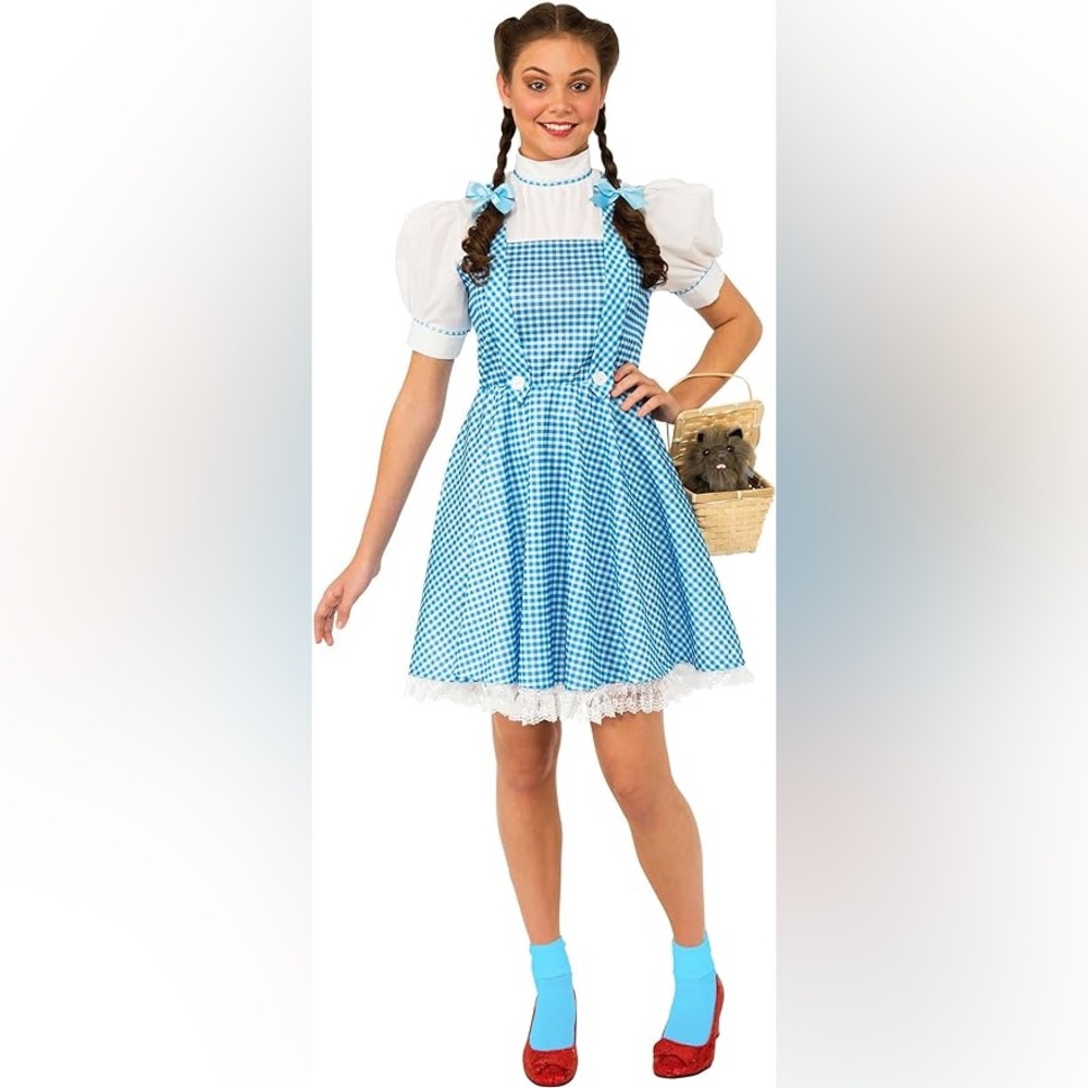 Rubies "Wizard of Oz" Dorothy Costume; Blue White Gingham Dress, Hair Ribbons